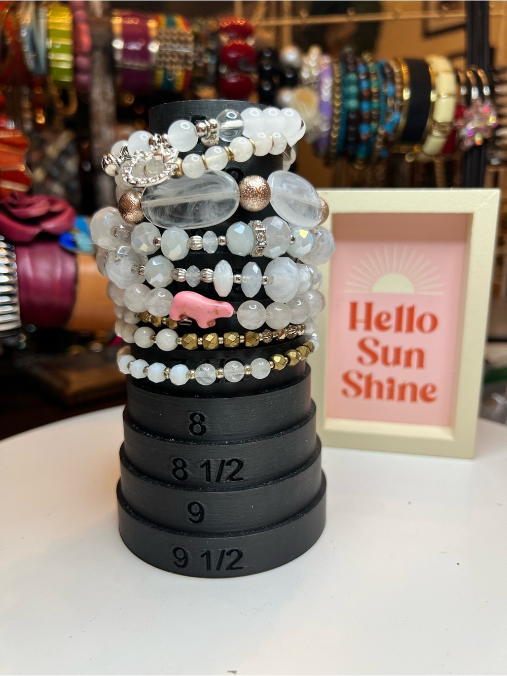 Lot of 5 White Beaded Stretch Bracelets Lot A048